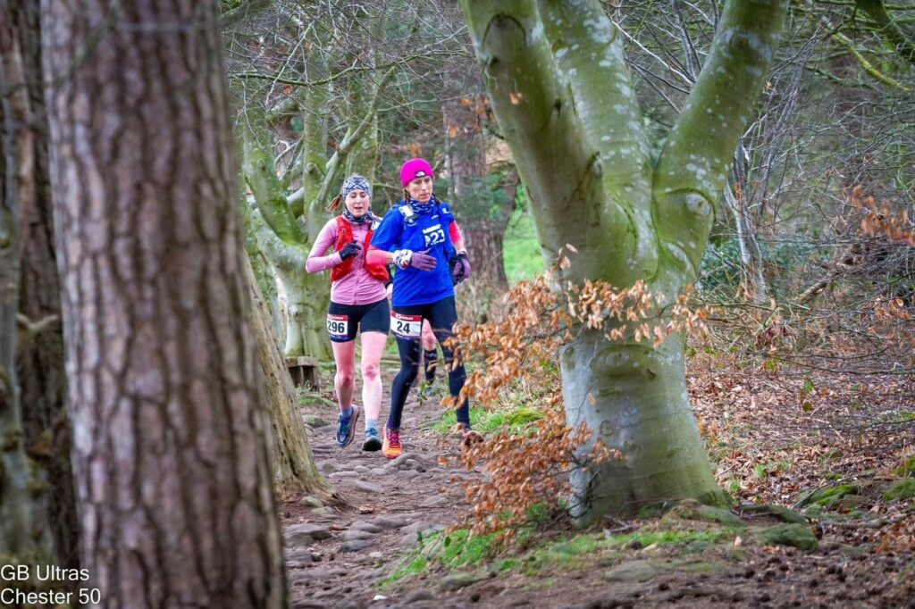 Chester Ultra female ultra runners in woods